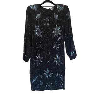 VTG LBD sequin mini dress size small long sleeves party wedding prom 80’s